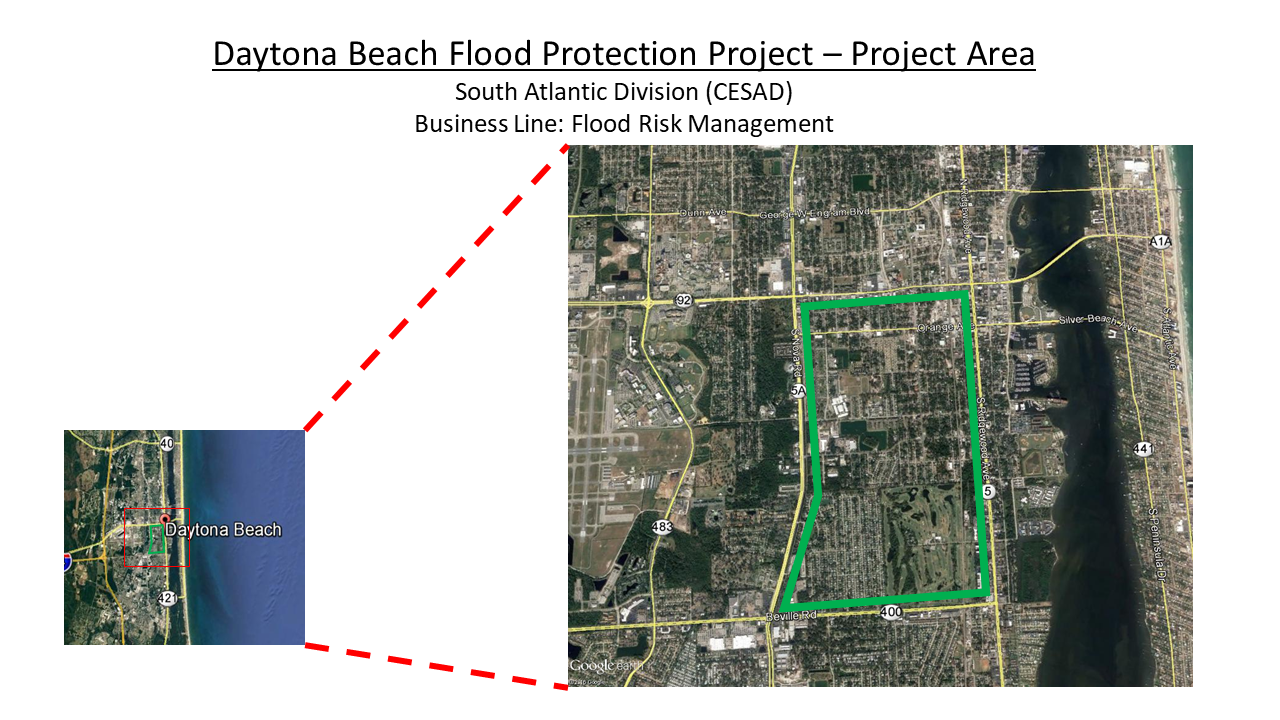 Daytona Beach Flood Control Study, FL Map project area